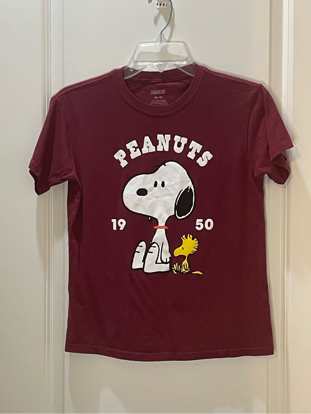 Peanuts Snoopy & Woodstock Tee - Burgundy, White, Yellow XS